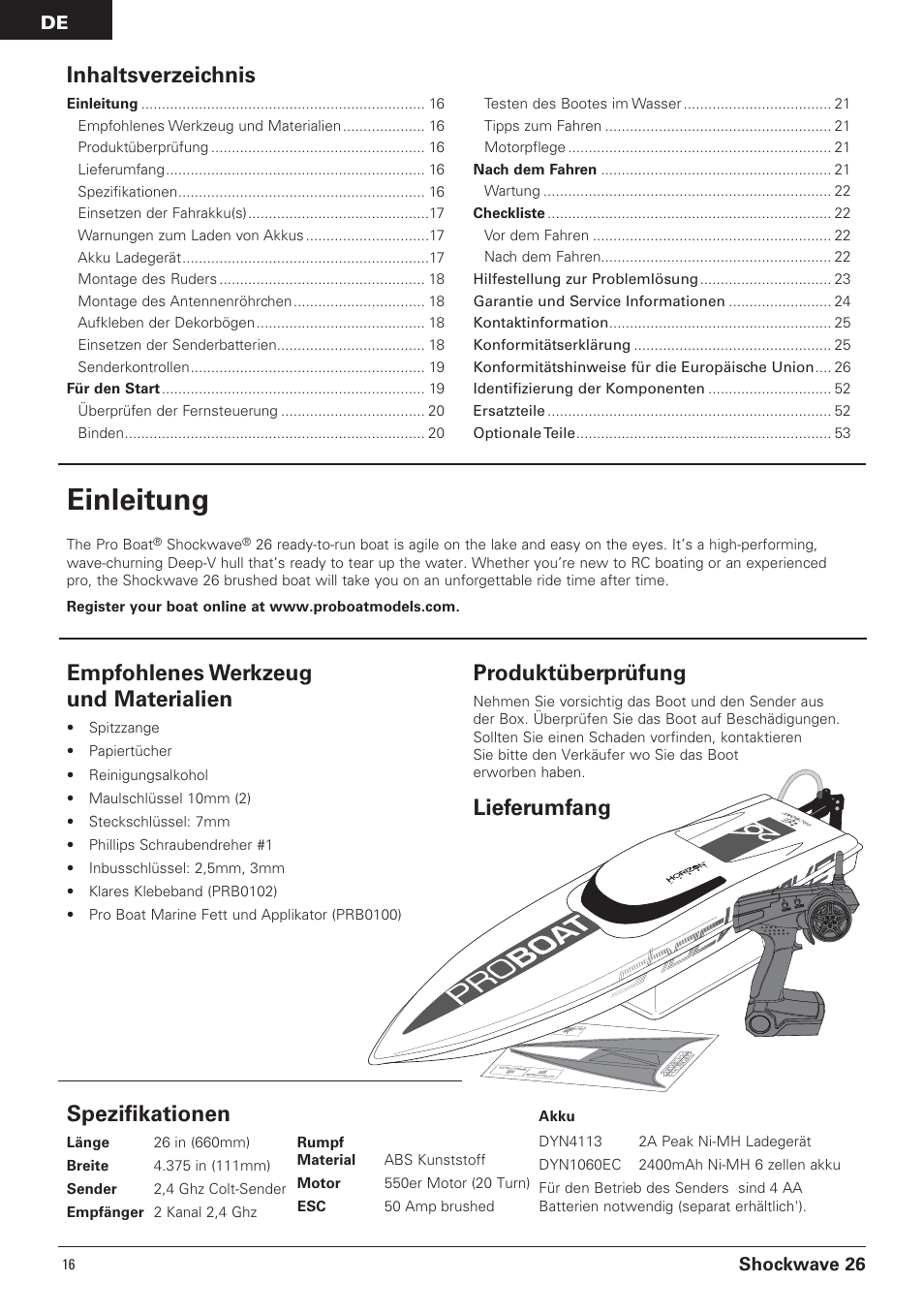 Pro Boat PRB0600 User Manual | Page 16 / 56