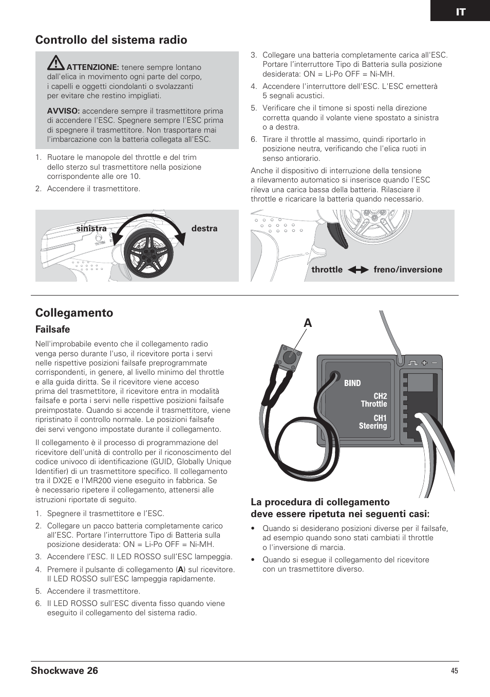 Controllo del sistema radio, Collegamento | Pro Boat PRB0600 User Manual | Page 45 / 56