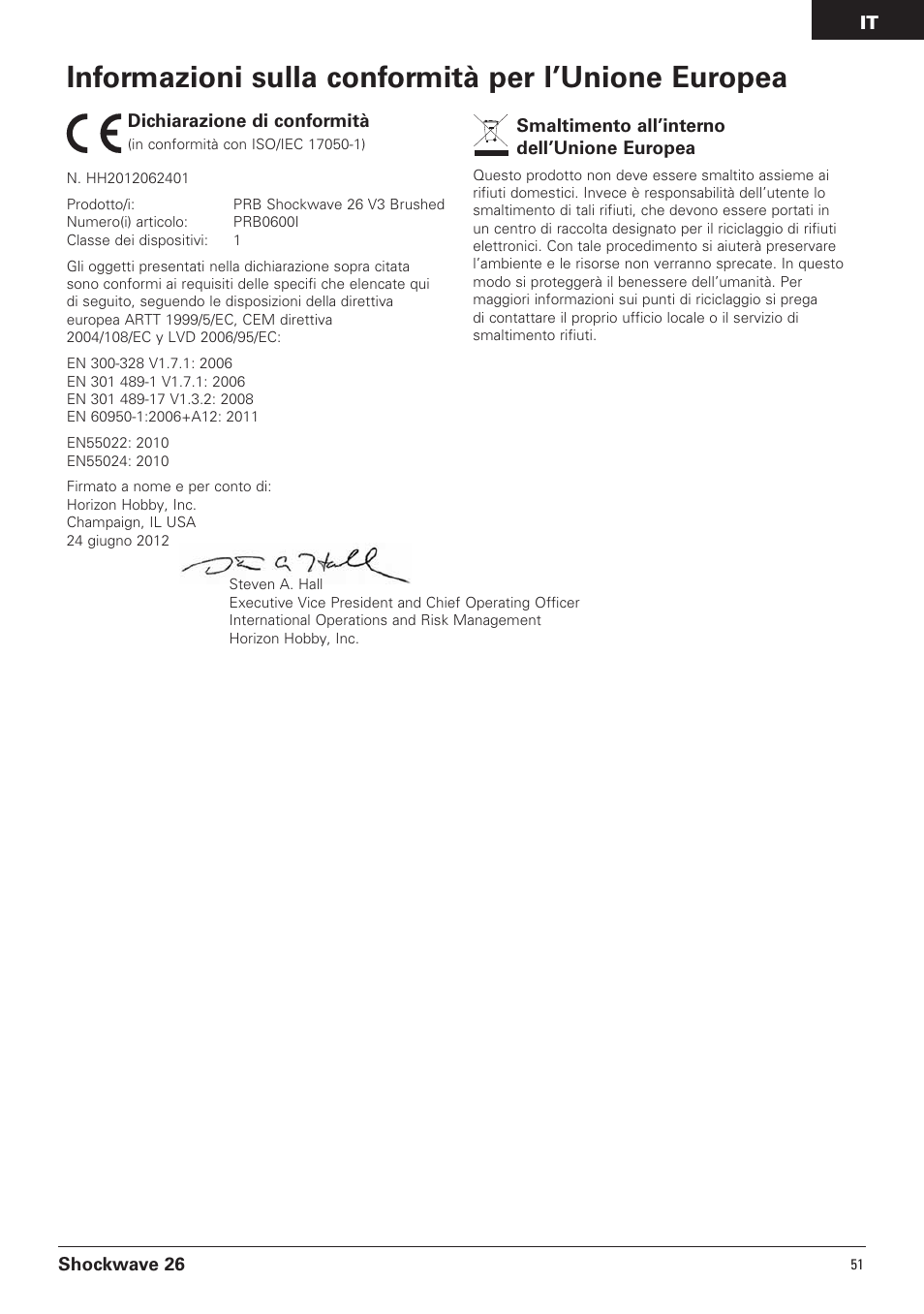 Informazioni sulla conformità per l’unione europea | Pro Boat PRB0600 User Manual | Page 51 / 56