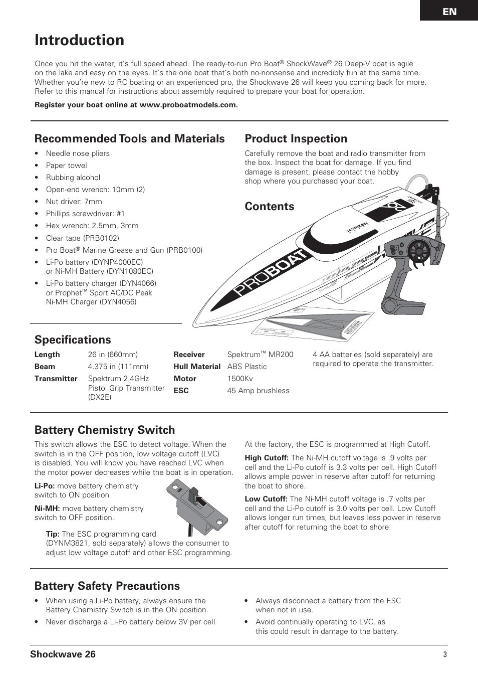 Pro Boat PRB0650 User Manual | Page 3 / 56