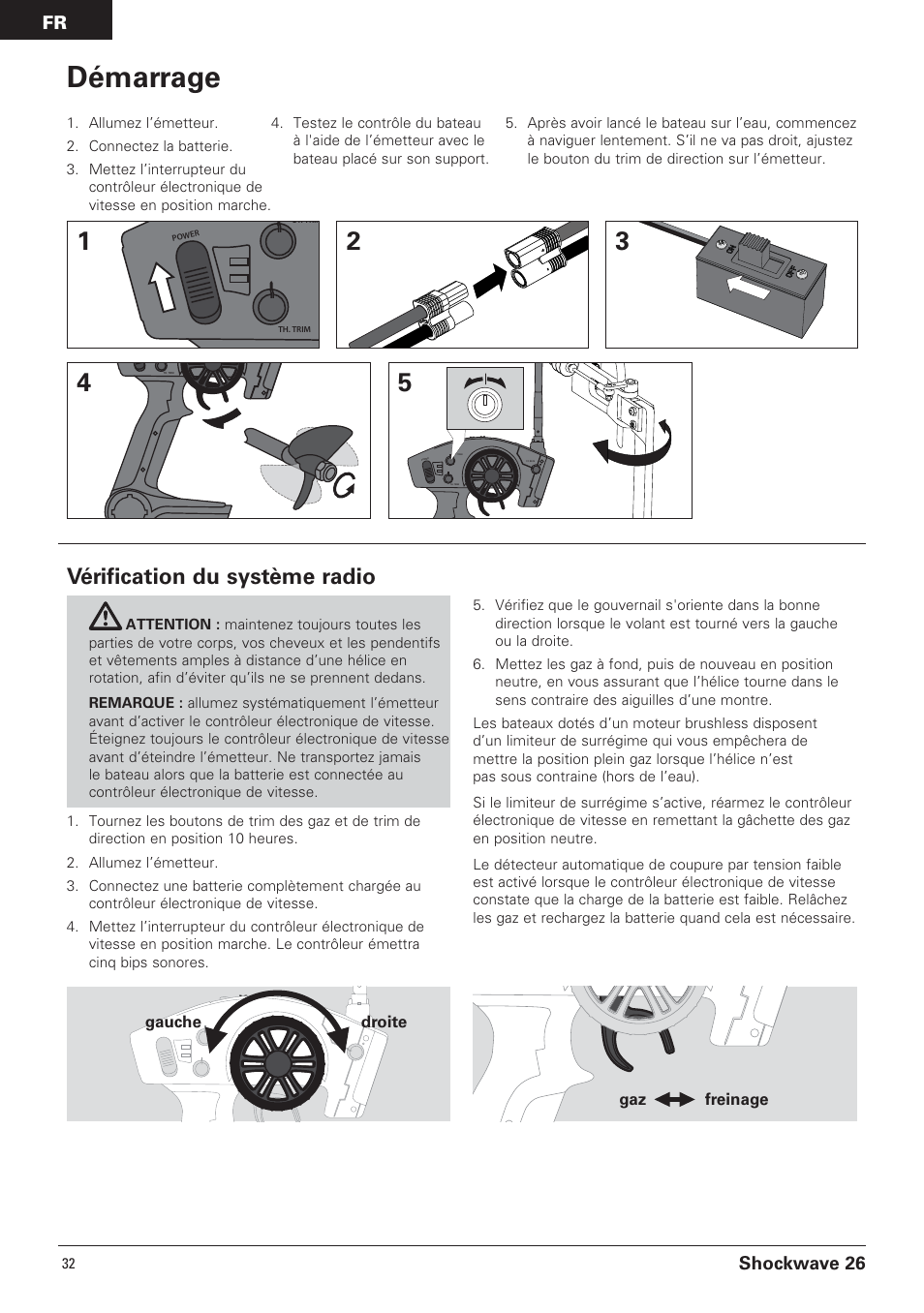 Démarrage, Vérification du système radio, Shockwave 26 | Pro Boat PRB0650 User Manual | Page 32 / 56
