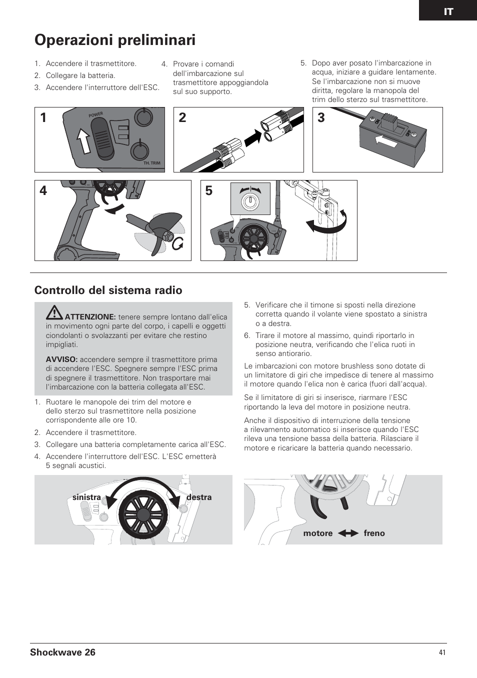 Operazioni preliminari, Controllo del sistema radio, Shockwave 26 | Pro Boat PRB0650 User Manual | Page 45 / 56