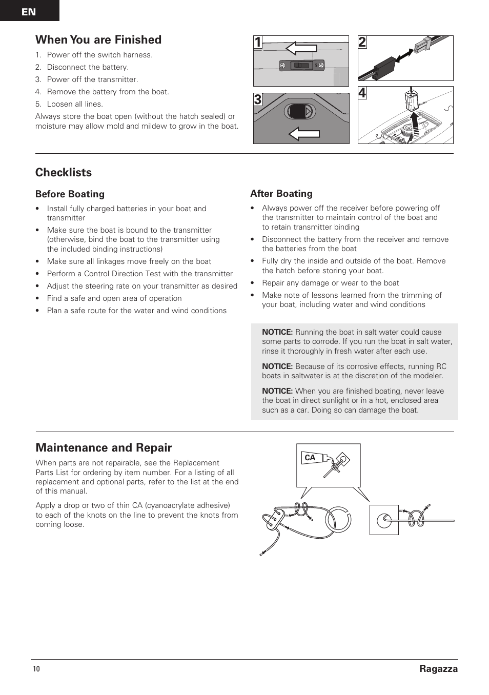 When you are finished, Checklists, Maintenance and repair | Pro Boat PRB07000 User Manual | Page 10 / 17