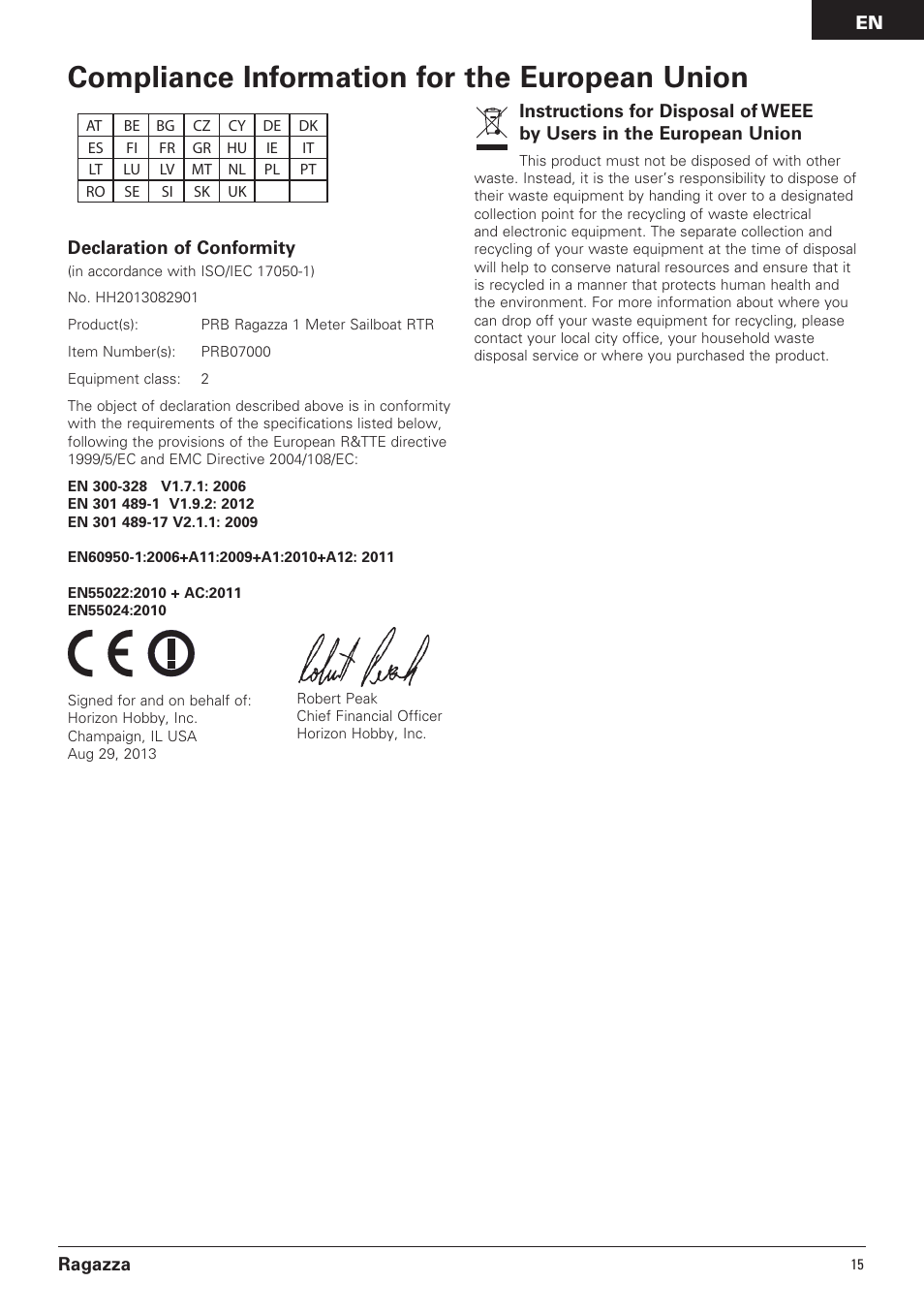 Compliance information for the european union | Pro Boat PRB07000 User Manual | Page 15 / 17