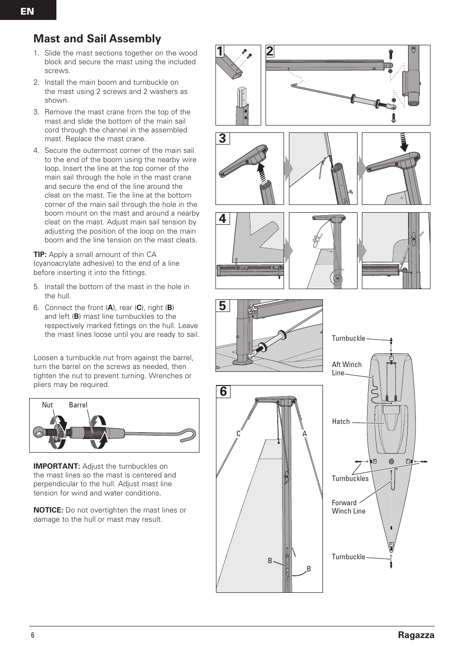 Mast and sail assembly, En ragazza | Pro Boat PRB07000 User Manual | Page 6 / 17