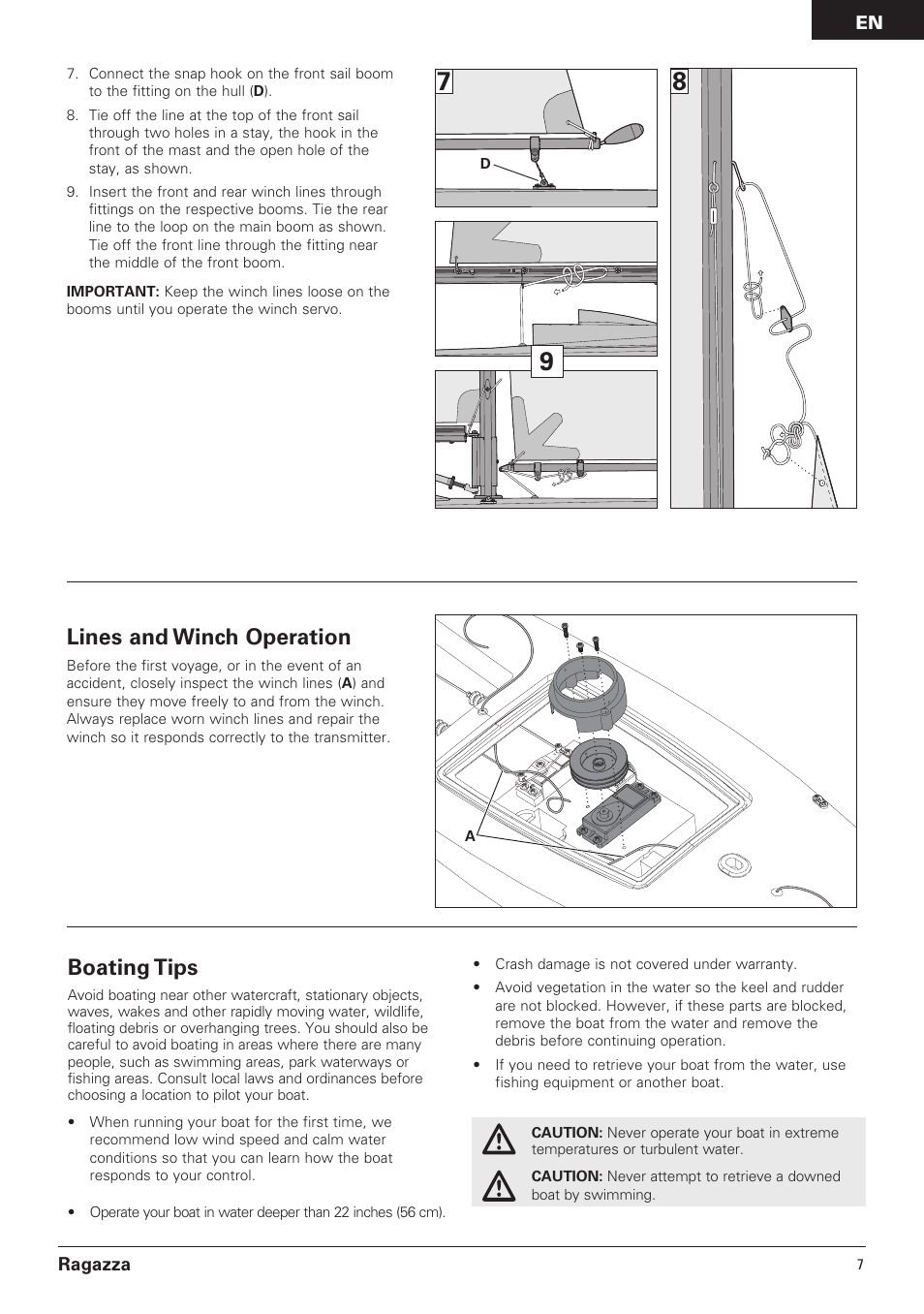 Lines and winch operation, Boating tips, En ragazza | Pro Boat PRB07000 User Manual | Page 7 / 17