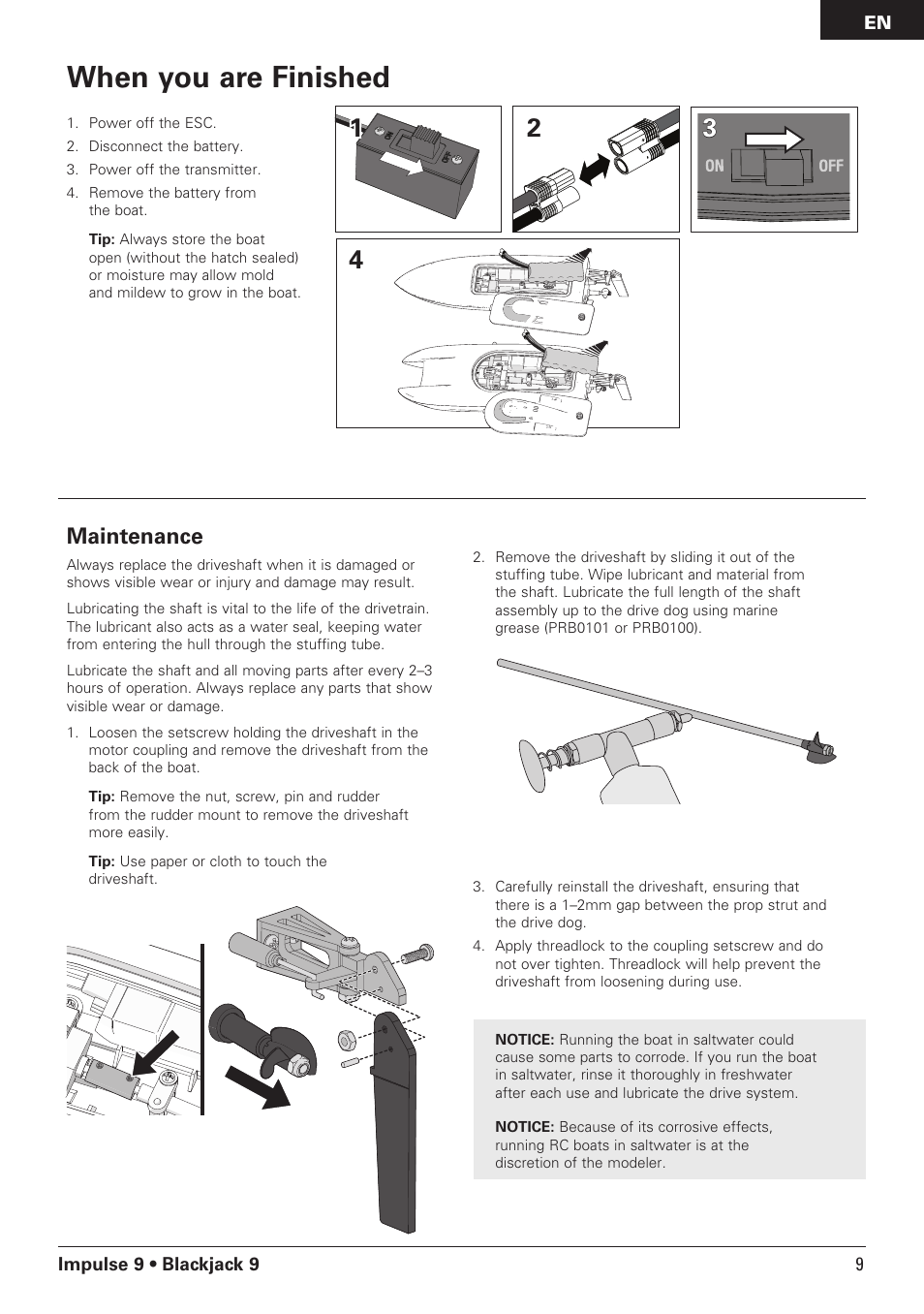 When you are finished, Maintenance | Pro Boat PRB08000 User Manual | Page 9 / 17