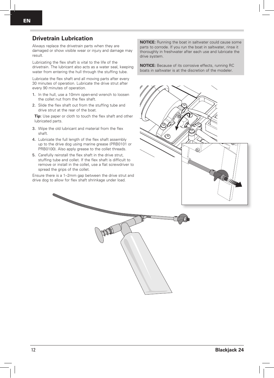 Drivetrain lubrication, Blackjack 24, 12 en | Pro Boat PRB08007 User Manual | Page 12 / 16