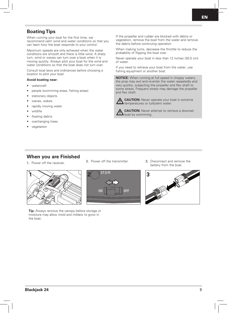 Boating tips, When you are finished | Pro Boat PRB08007 User Manual | Page 9 / 16