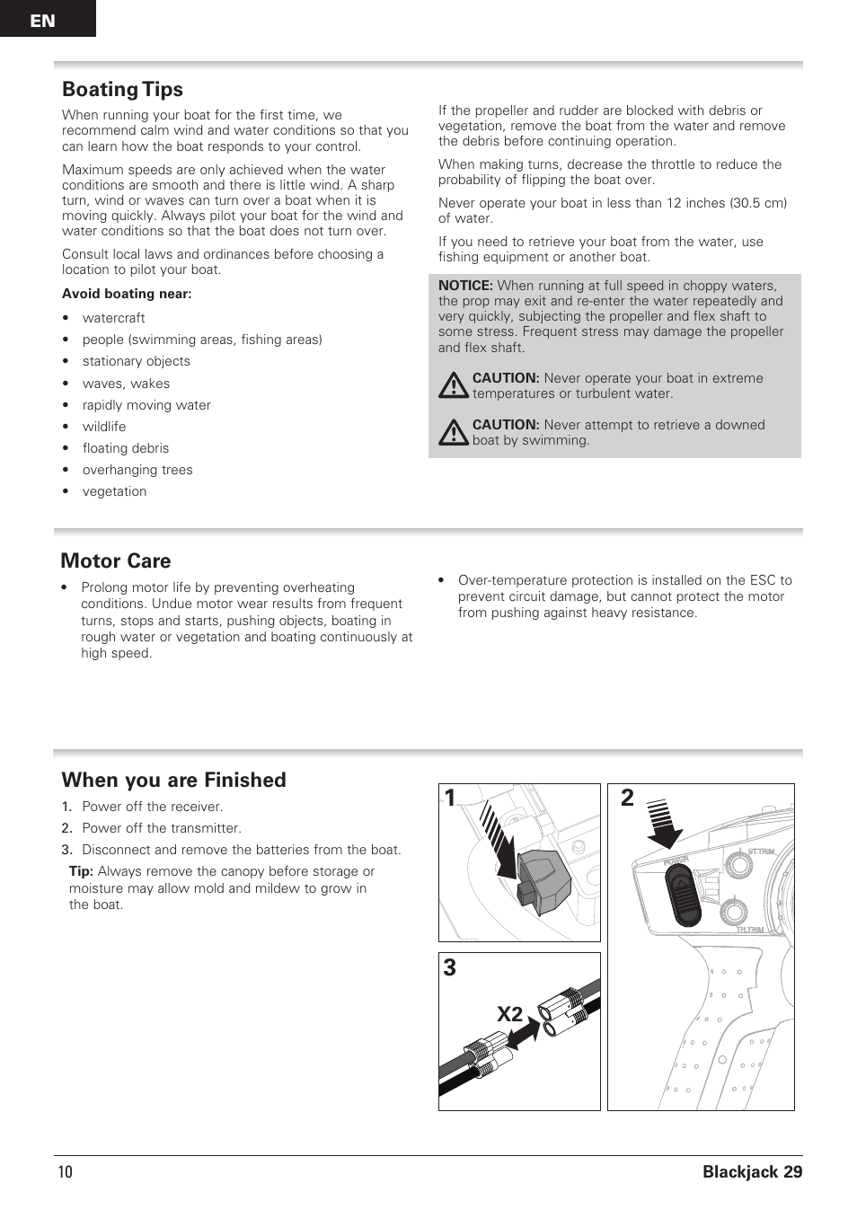 Boating tips, When you are finished, Motor care | Pro Boat PRB08011 User Manual | Page 10 / 19