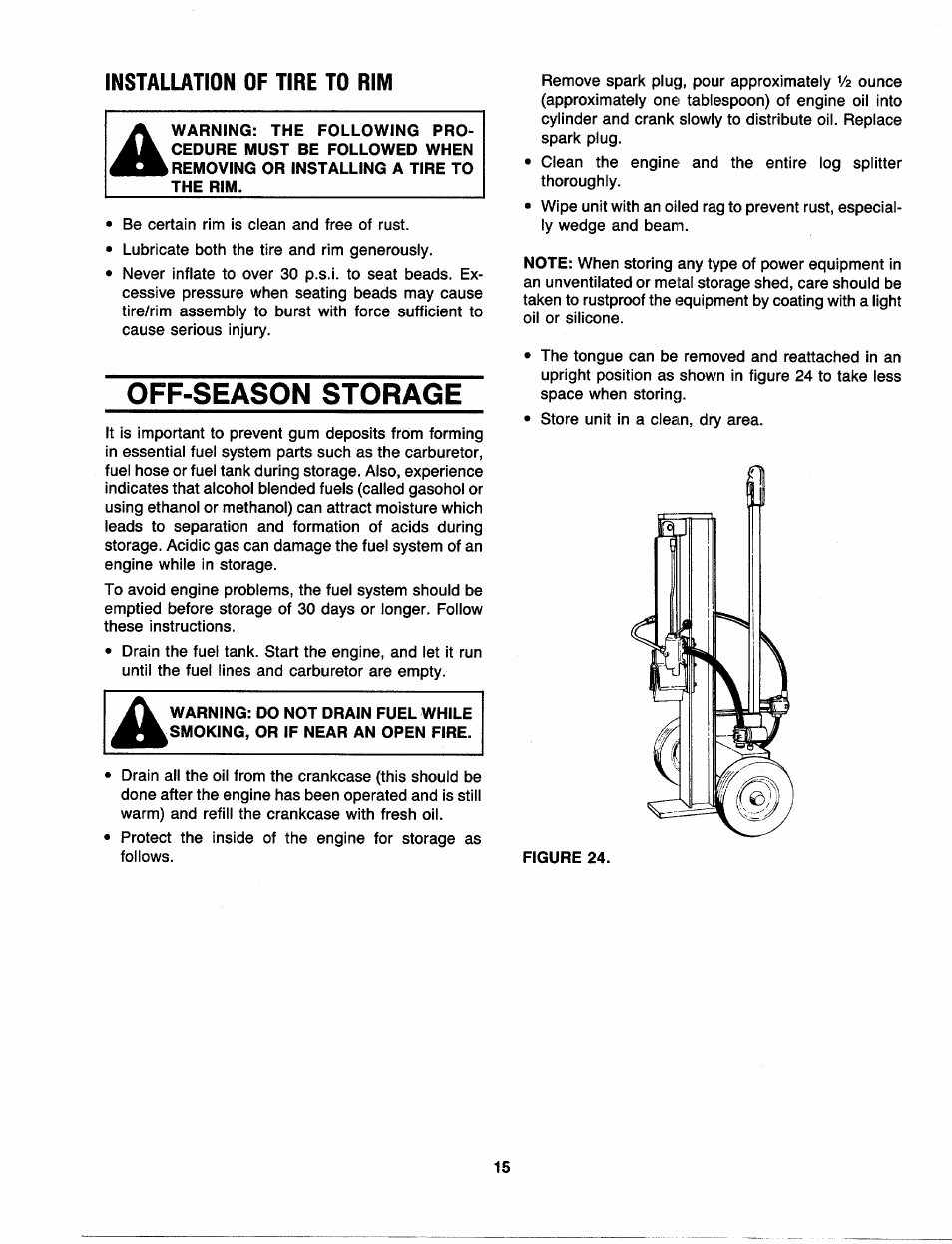 Installation of tire to rim, Off-season storage | Craftsman 247.287751 User Manual | Page 15 / 27