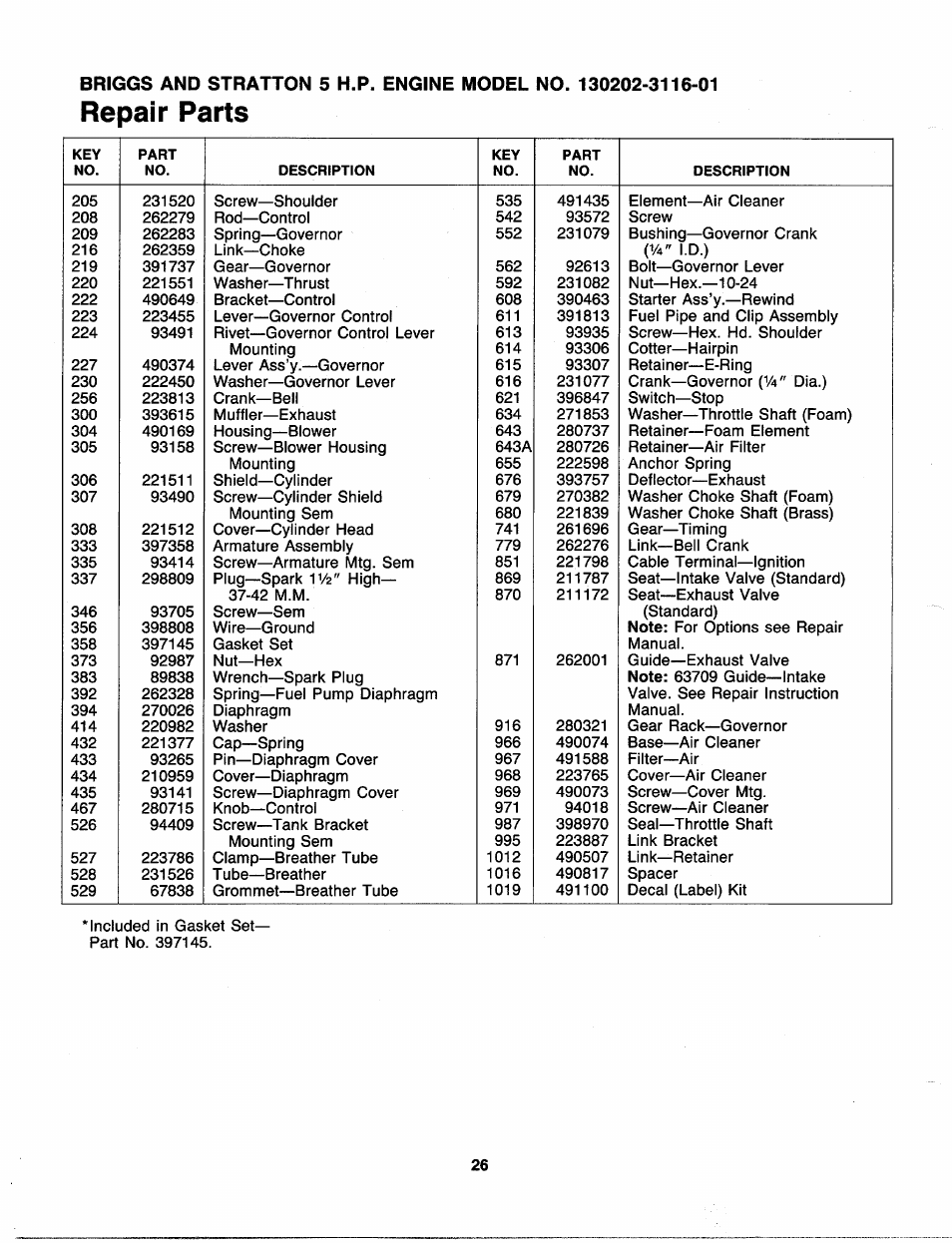 Repair parts | Craftsman 247.287751 User Manual | Page 26 / 27