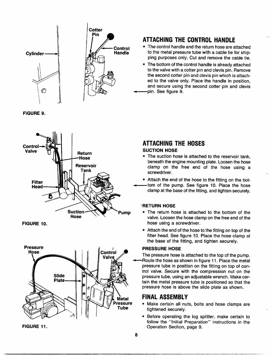 Attaching the control handle, Attaching the hoses, Final assembly | Craftsman 247.287751 User Manual | Page 8 / 27