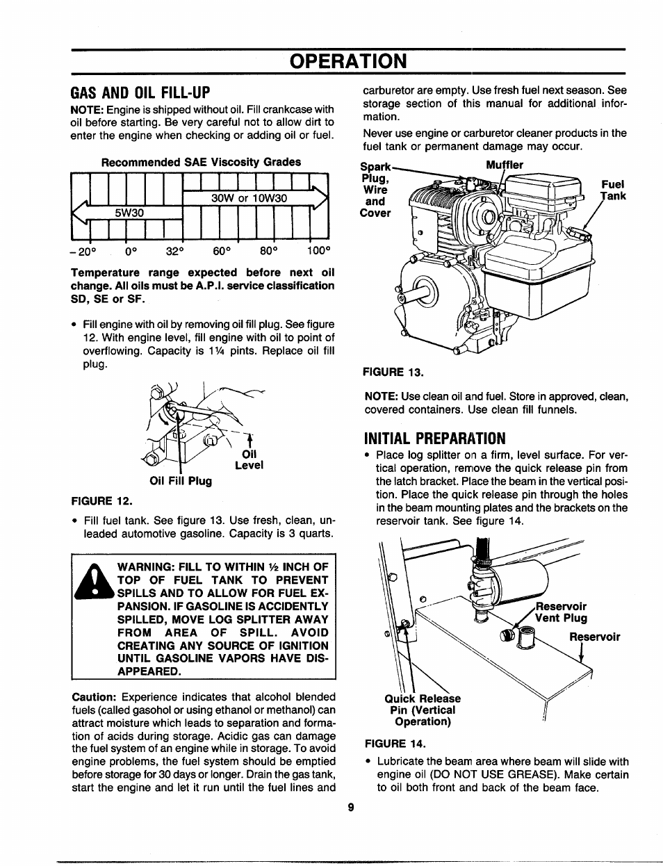 Operation, Gas and oil fill-up, Initial preparation | Rnrn | Craftsman 247.287751 User Manual | Page 9 / 27