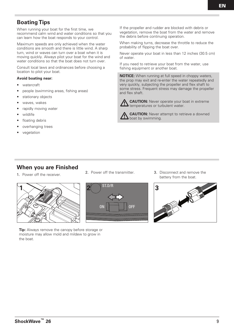 Boating tips, When you are finished | Pro Boat PRB08014 User Manual | Page 9 / 19