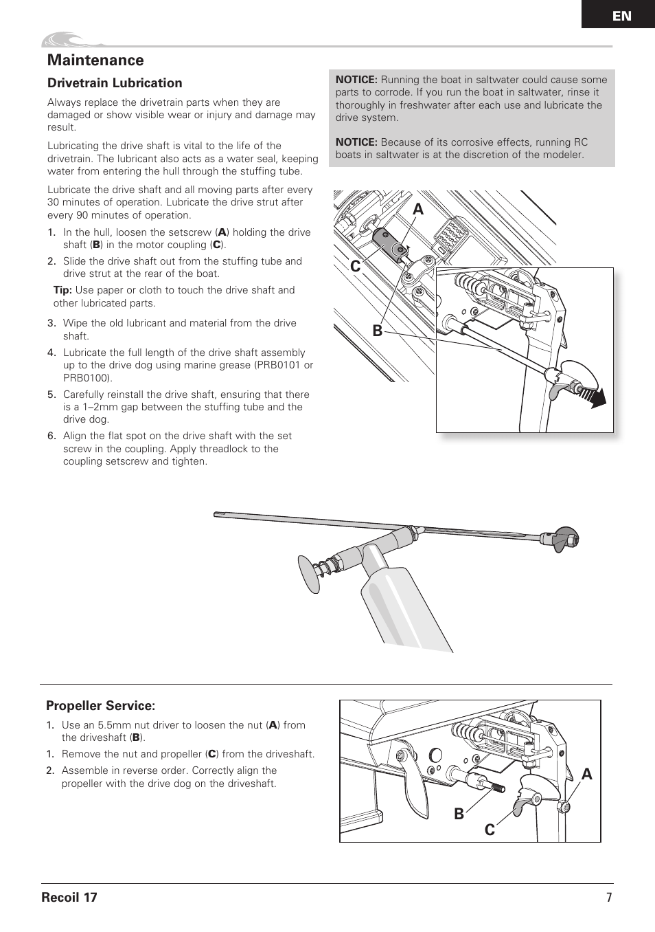 Maintenance | Pro Boat PRB08016 User Manual | Page 7 / 15