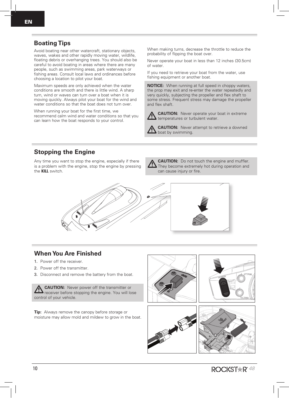 Stopping the engine, Boating tips, When you are finished | Pro Boat PRB09003 User Manual | Page 10 / 20