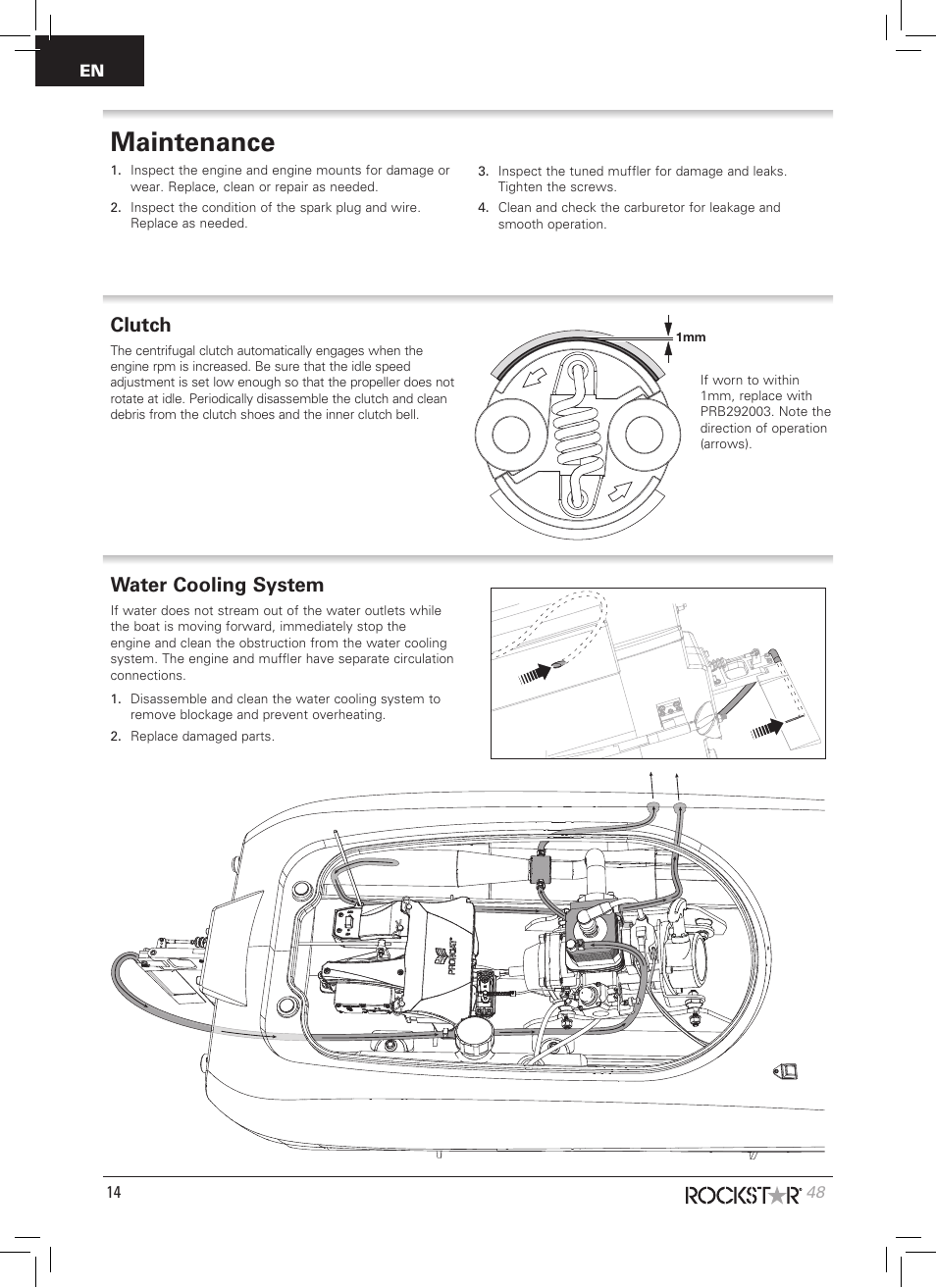 Maintenance, Clutch, Water cooling system | Pro Boat PRB09003 User Manual | Page 14 / 20