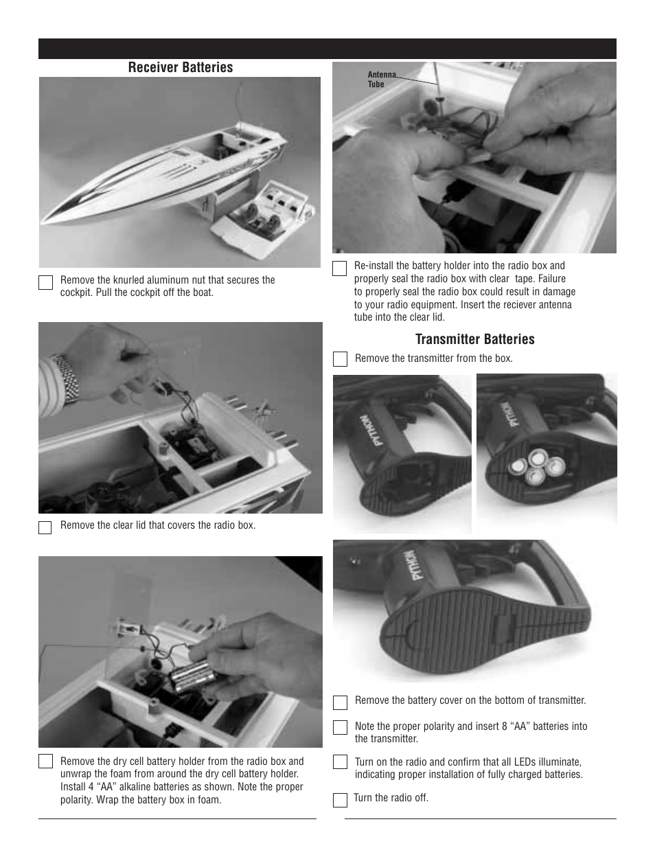 Transmitter batteries, Receiver batteries | Pro Boat PRB2050T User Manual | Page 4 / 11