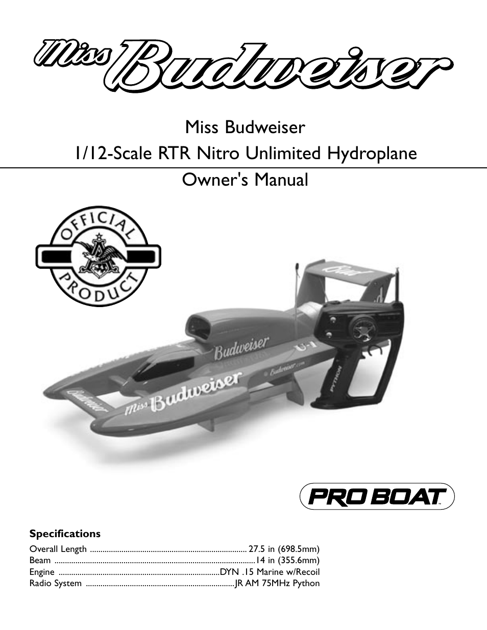 Pro Boat PRB2200 V.1 User Manual | 16 pages