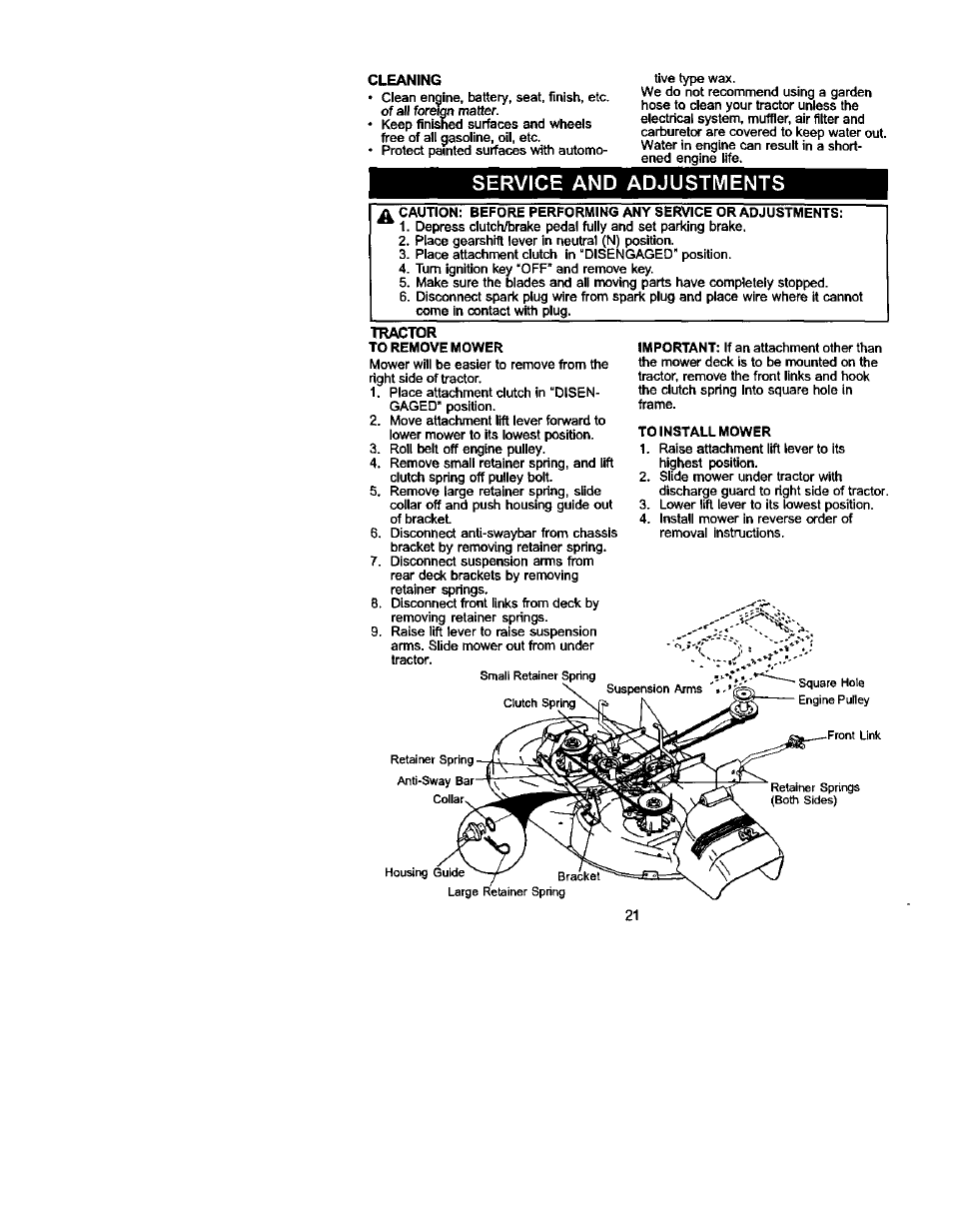 Service and adjustments | Craftsman 917.272054 User Manual | Page 21 / 60