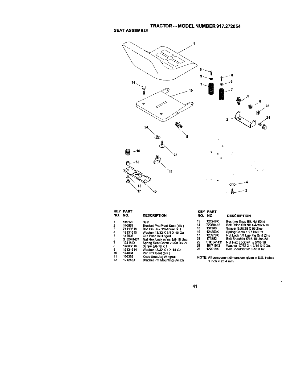 Seat assembly | Craftsman 917.272054 User Manual | Page 41 / 60