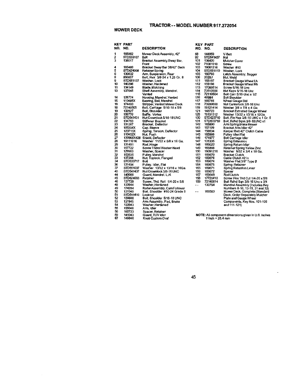 Mower deck | Craftsman 917.272054 User Manual | Page 45 / 60