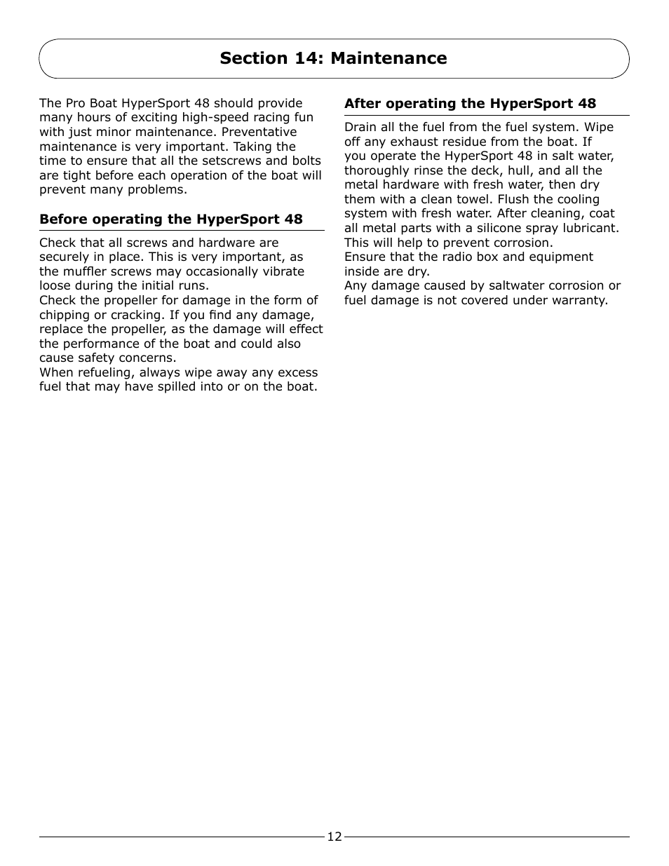 Section 14: maintenance | Pro Boat PRB2350 User Manual | Page 12 / 20