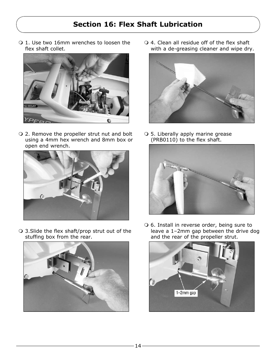 Section 16: flex shaft lubrication | Pro Boat PRB2350 User Manual | Page 14 / 20