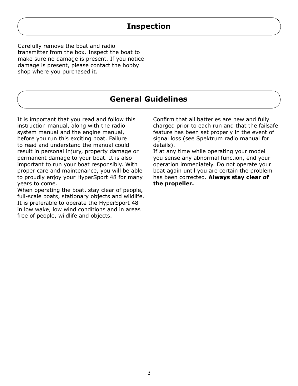 Inspection, General guidelines, Inspection general guidelines | Pro Boat PRB2350 User Manual | Page 3 / 20