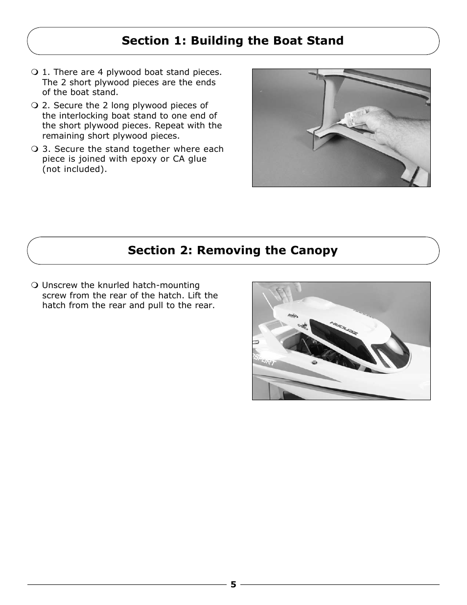 Section 1: building the boat stand, Section 2: removing the canopy | Pro Boat PRB2350 User Manual | Page 5 / 20