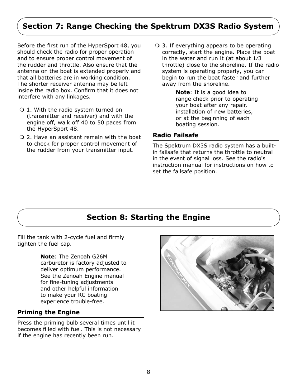 Section 8: starting the engine | Pro Boat PRB2350 User Manual | Page 8 / 20