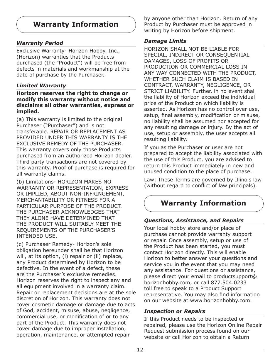 Warranty information | Pro Boat PRB2350S User Manual | Page 12 / 16