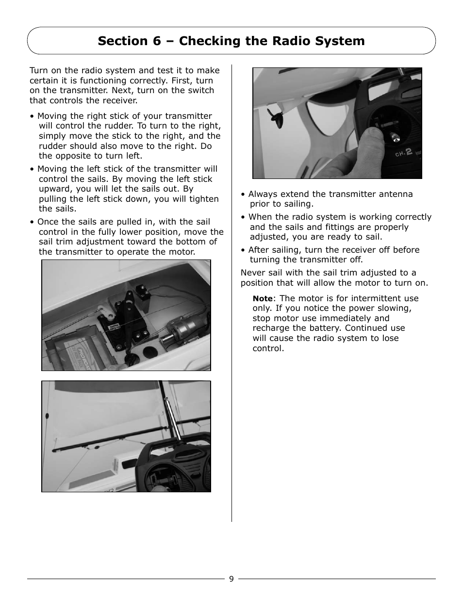 Section 6 – checking the radio system | Pro Boat PRB2450 User Manual | Page 9 / 20