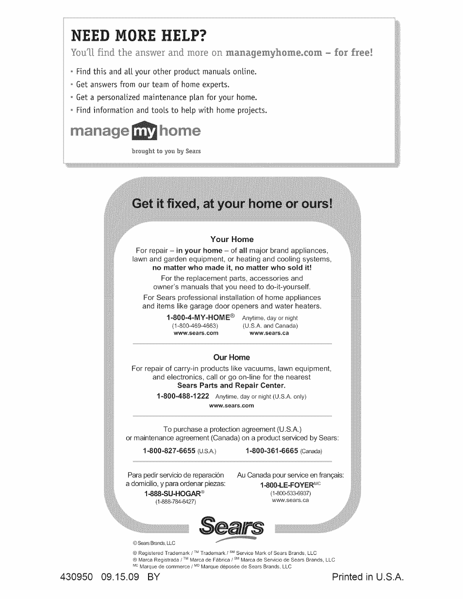 Need more help, Get it fixed, at your home or ours | Craftsman 917.374042 User Manual | Page 48 / 48