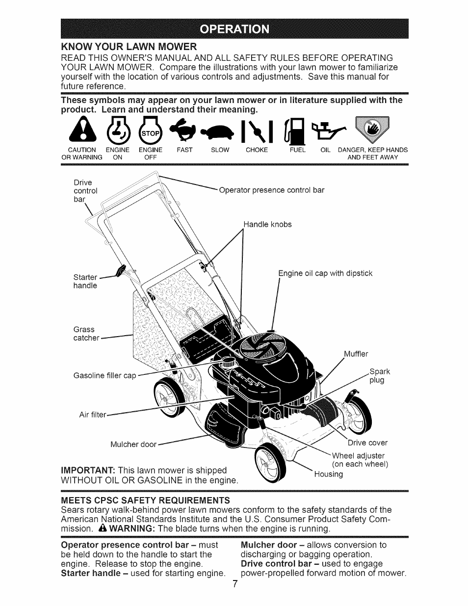 Operation, Know your lawn mower | Craftsman 917.374042 User Manual | Page 7 / 48