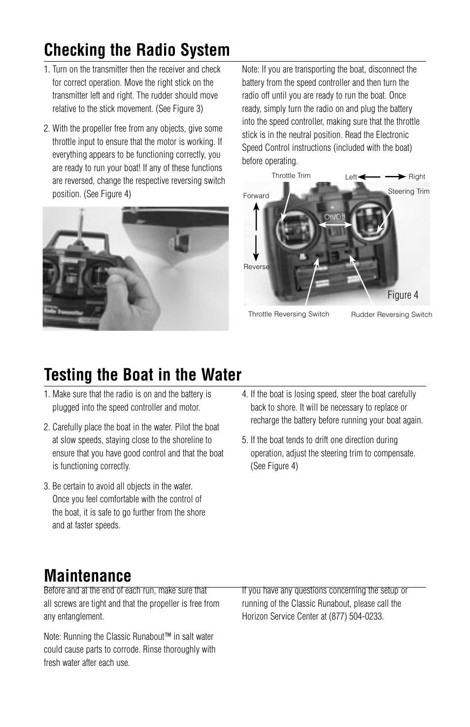 Checking the radio system, Testing the boat in the water, Maintenance | Pro Boat PRB2600 User Manual | Page 3 / 4