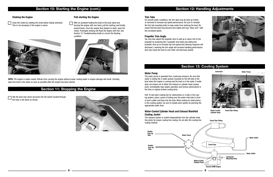 8pull-starting the engine, Choking the engine, Trim tabs | Propeller trim angle, Water pump | Pro Boat PRB2650 User Manual | Page 5 / 8