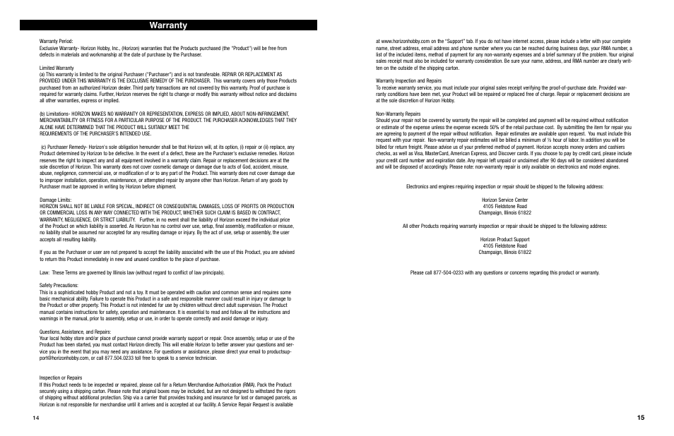 Warranty | Pro Boat PRB2650 User Manual | Page 8 / 8