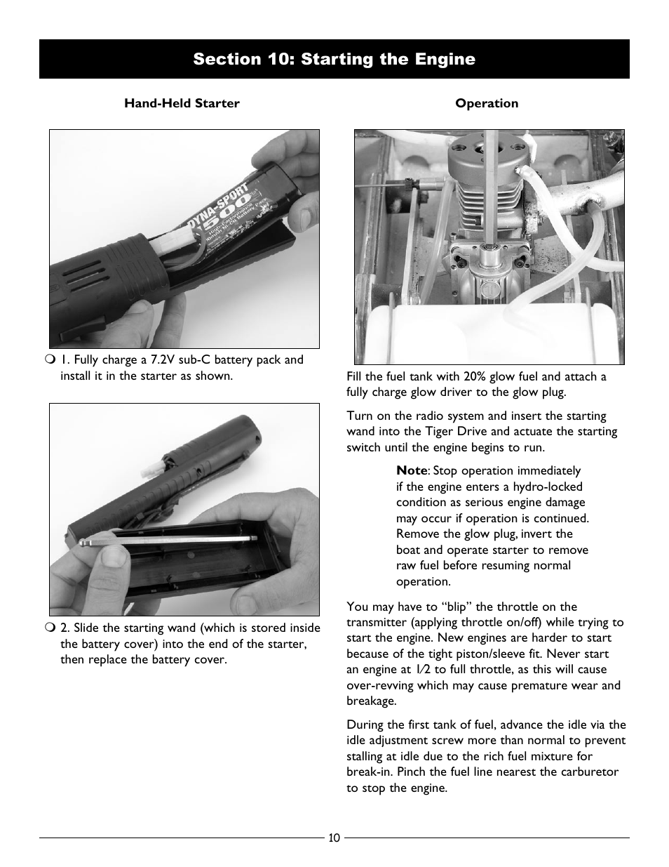 Section 10: starting the engine | Pro Boat PRB2750 User Manual | Page 10 / 16