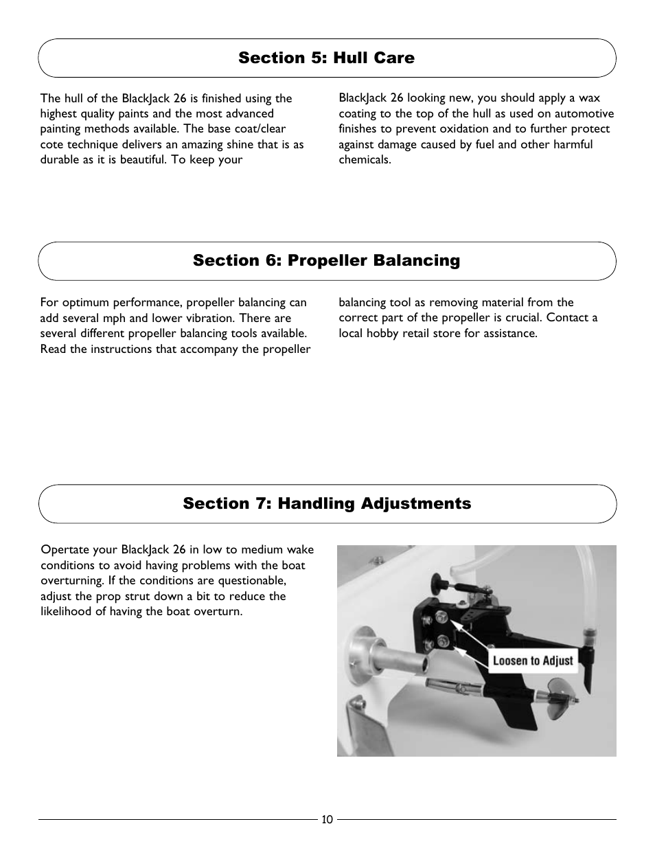 Section 5: hull care, Section 6: propeller balancing, Section 7: handling adjustments | Pro Boat PRB2800 User Manual | Page 10 / 20