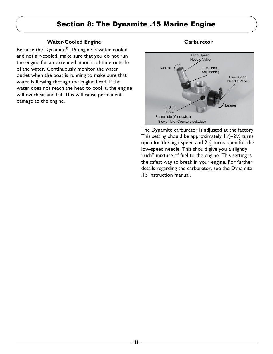 Section 8: the dynamite .15 marine engine | Pro Boat PRB2800 User Manual | Page 11 / 20