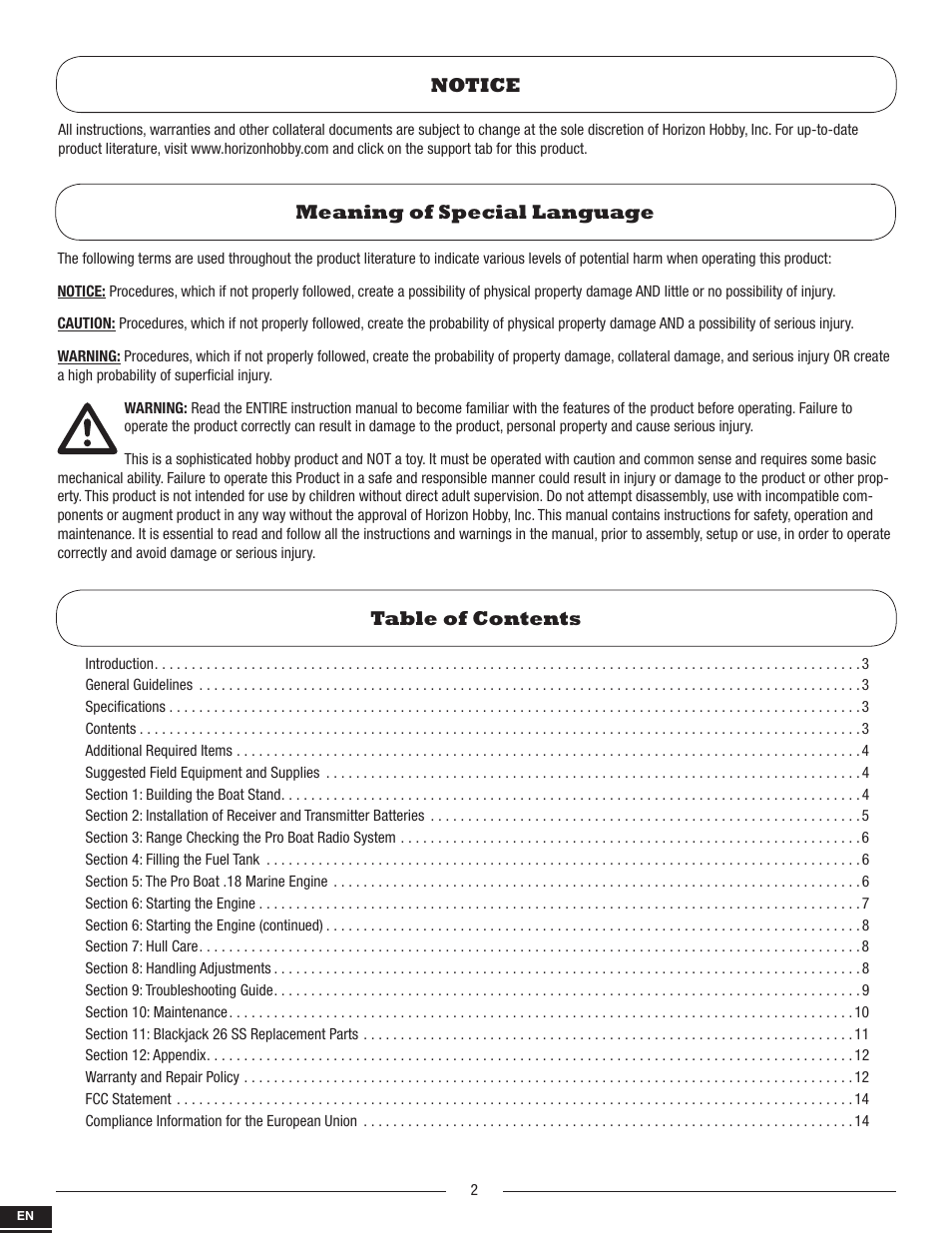 Pro Boat PRB2800S User Manual | Page 2 / 44