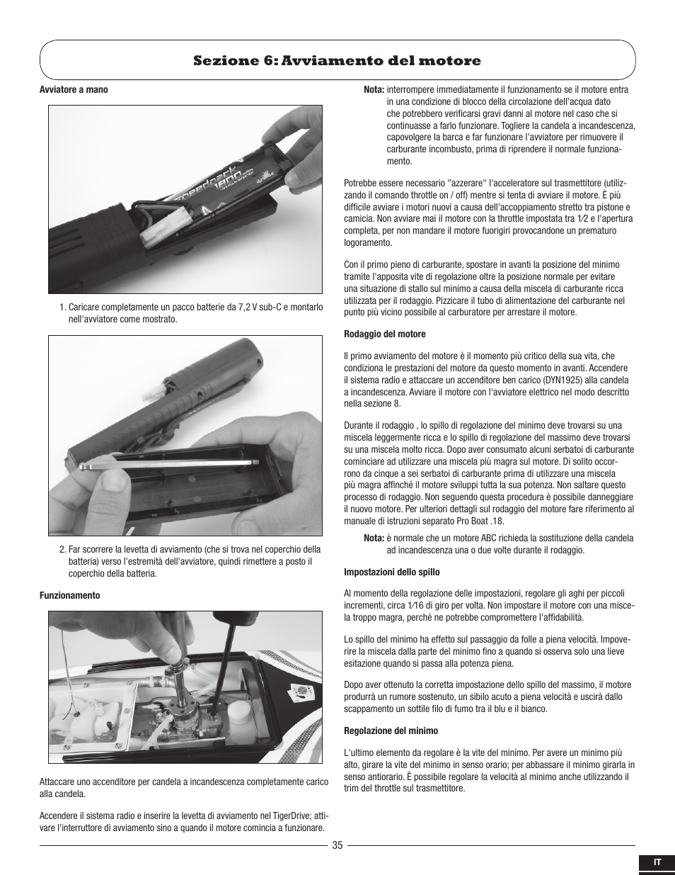 Sezione 6: avviamento del motore | Pro Boat PRB2800S User Manual | Page 35 / 44