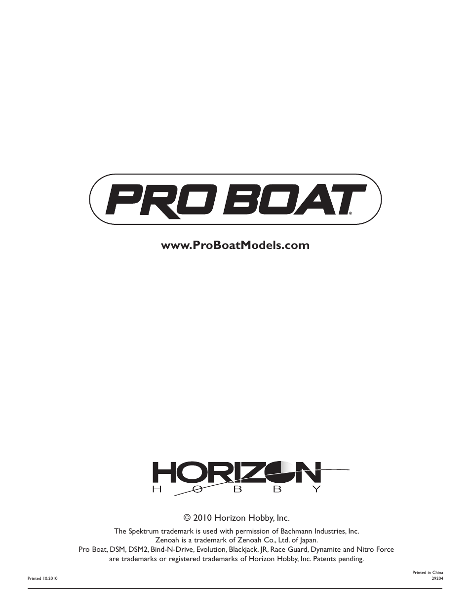 2010 horizon hobby, inc | Pro Boat PRB2850BD User Manual | Page 16 / 16