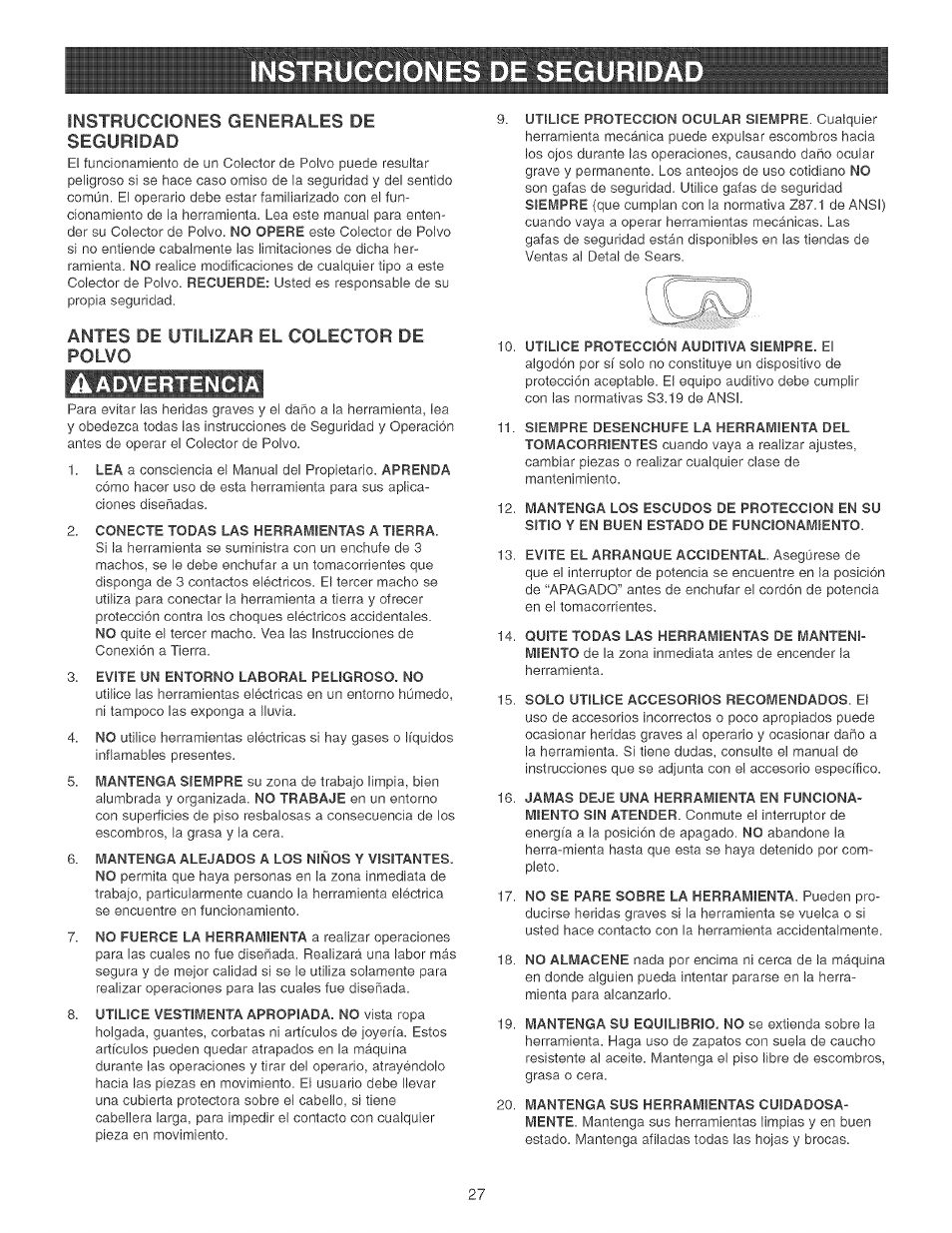 Aadvertencia, Advertencia | Craftsman 152.213371 User Manual | Page 27 / 48