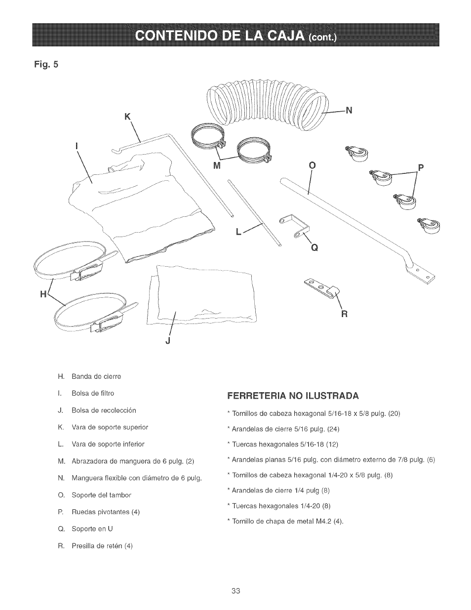 Ferreteria no ilustrada | Craftsman 152.213371 User Manual | Page 33 / 48