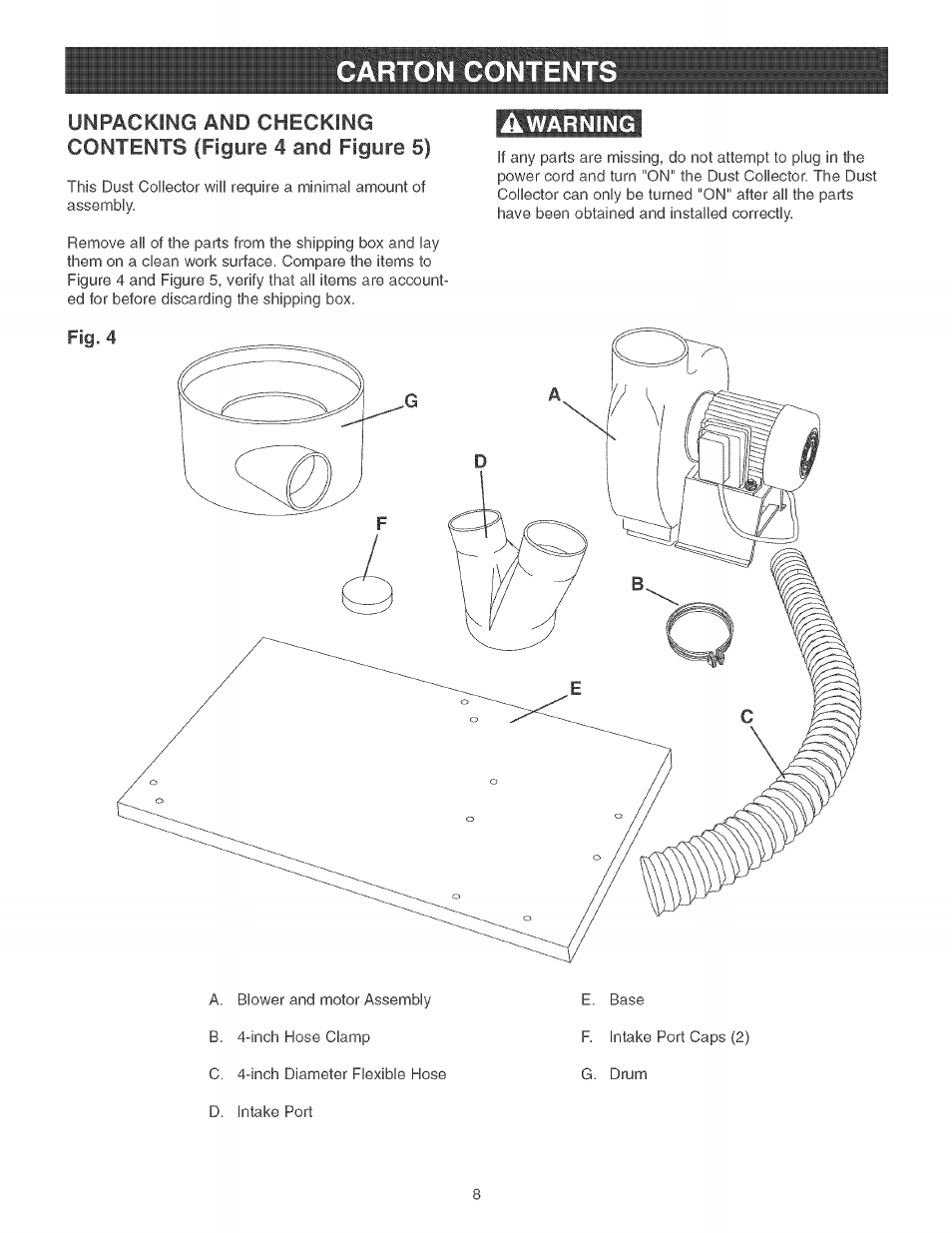 Warning | Craftsman 152.213371 User Manual | Page 8 / 48