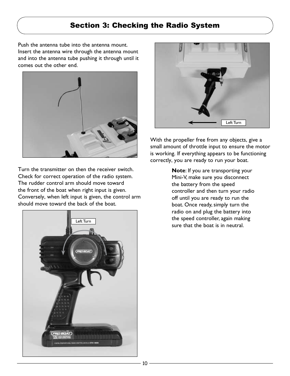 Section 3: checking the radio system | Pro Boat PRB3002 Owners Manual User Manual | Page 10 / 16