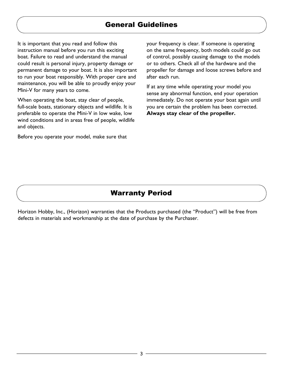 General guidelines, Warranty period, General guidelines warranty period | Warranty period general guidelines | Pro Boat PRB3002 Owners Manual User Manual | Page 3 / 16